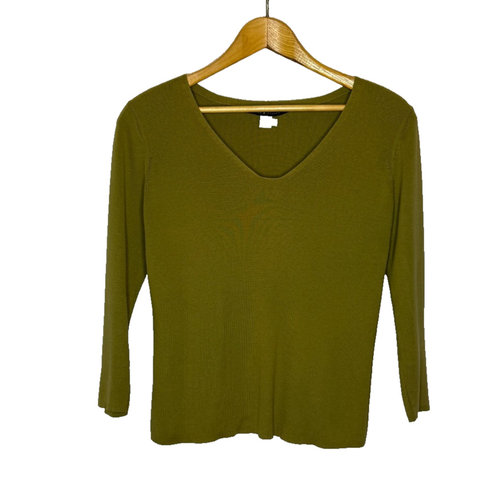 Women's Small Peruvian Connection Ribbed Cotton Green V-Neck Knit Shirt